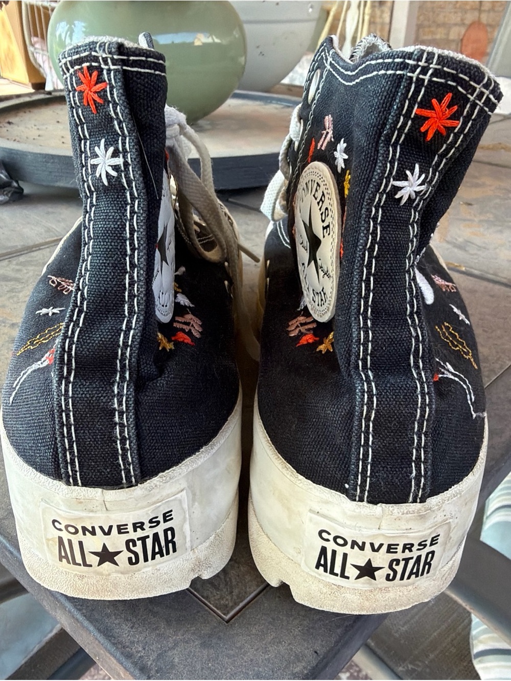 Converse Black High-Top Sneakers with White Accents and Floral Embroidery - Picture 5 of 9